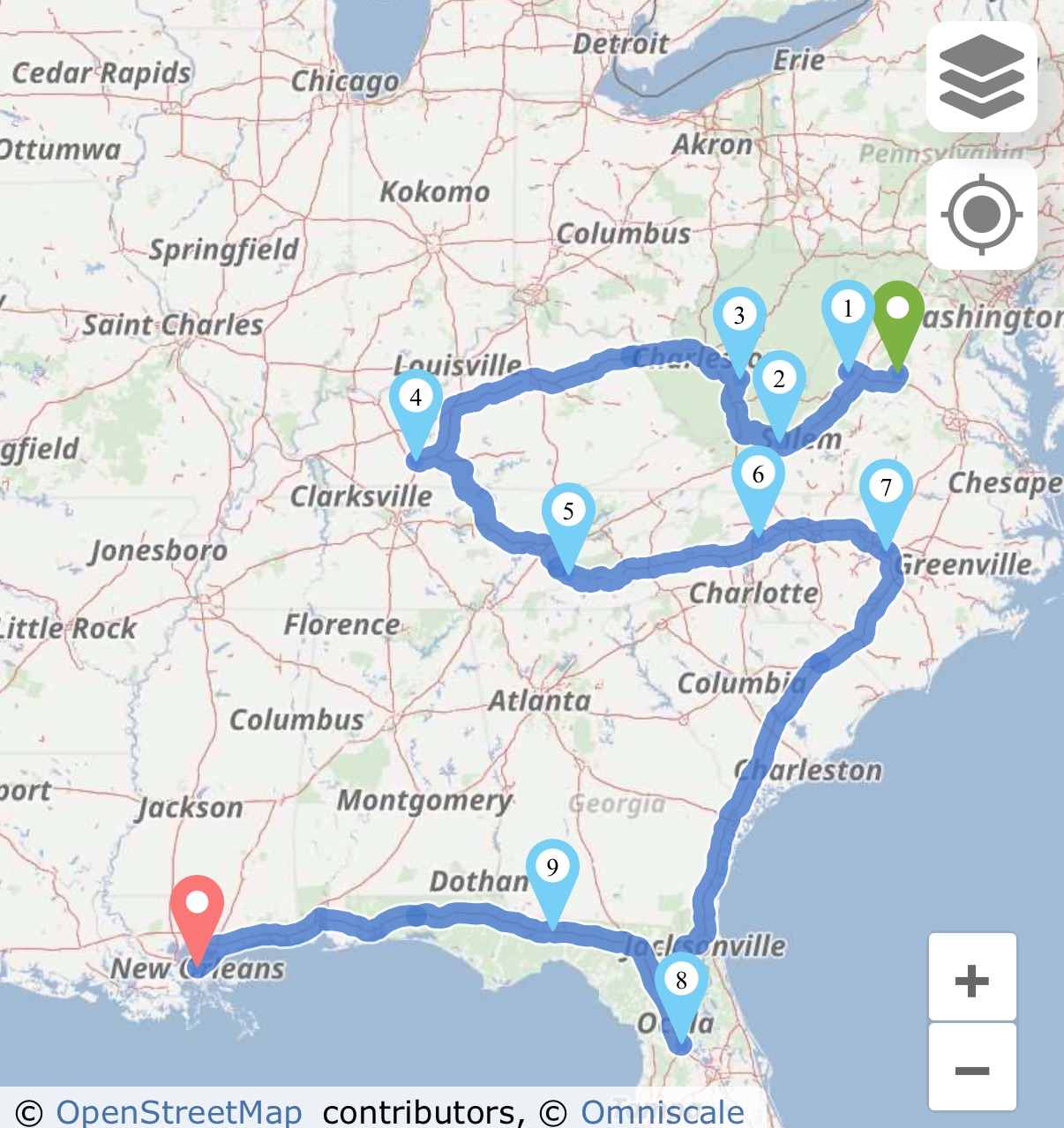 Charlottesville, VA to New Orleans, LA