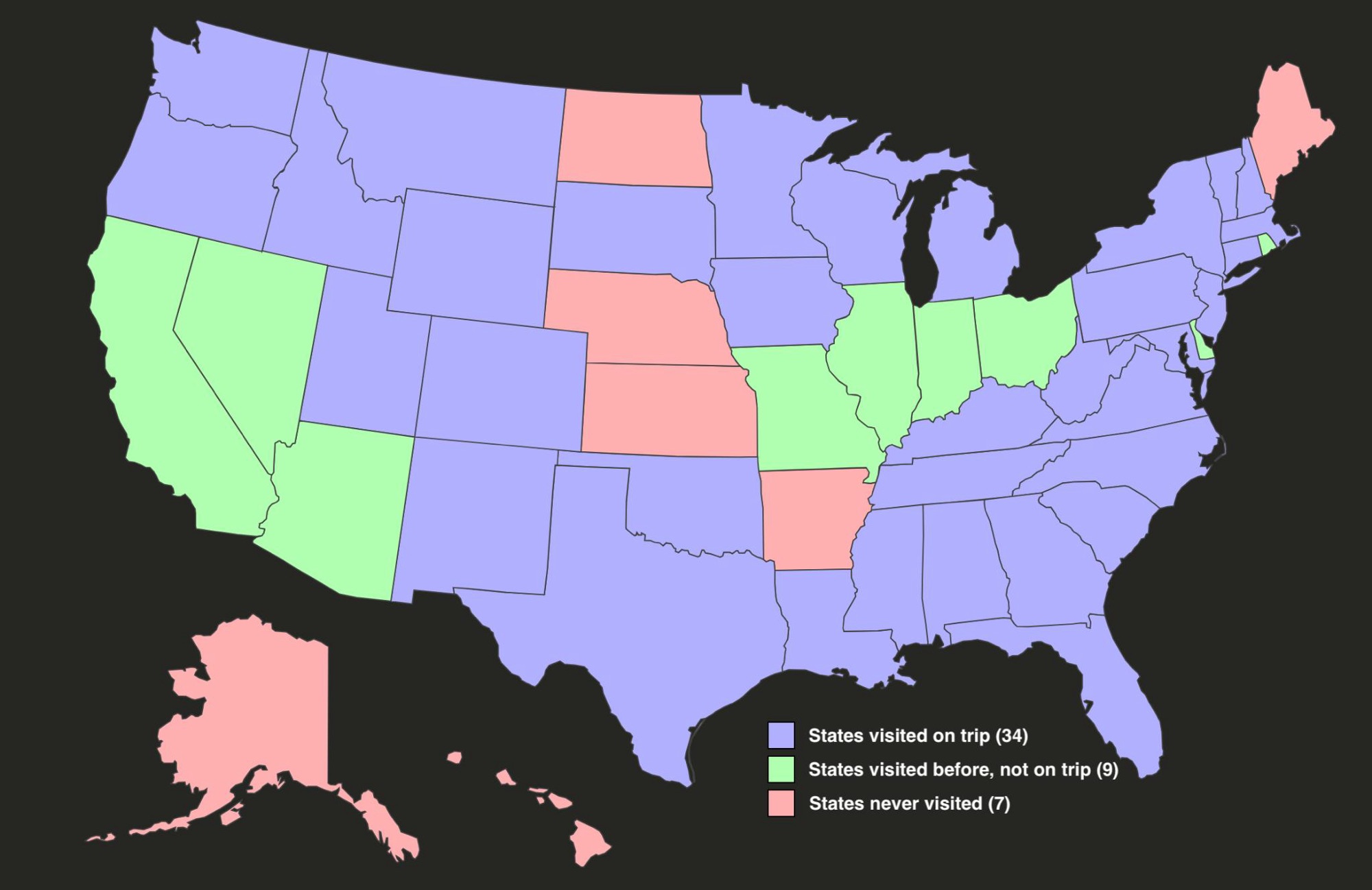 US map with states marked